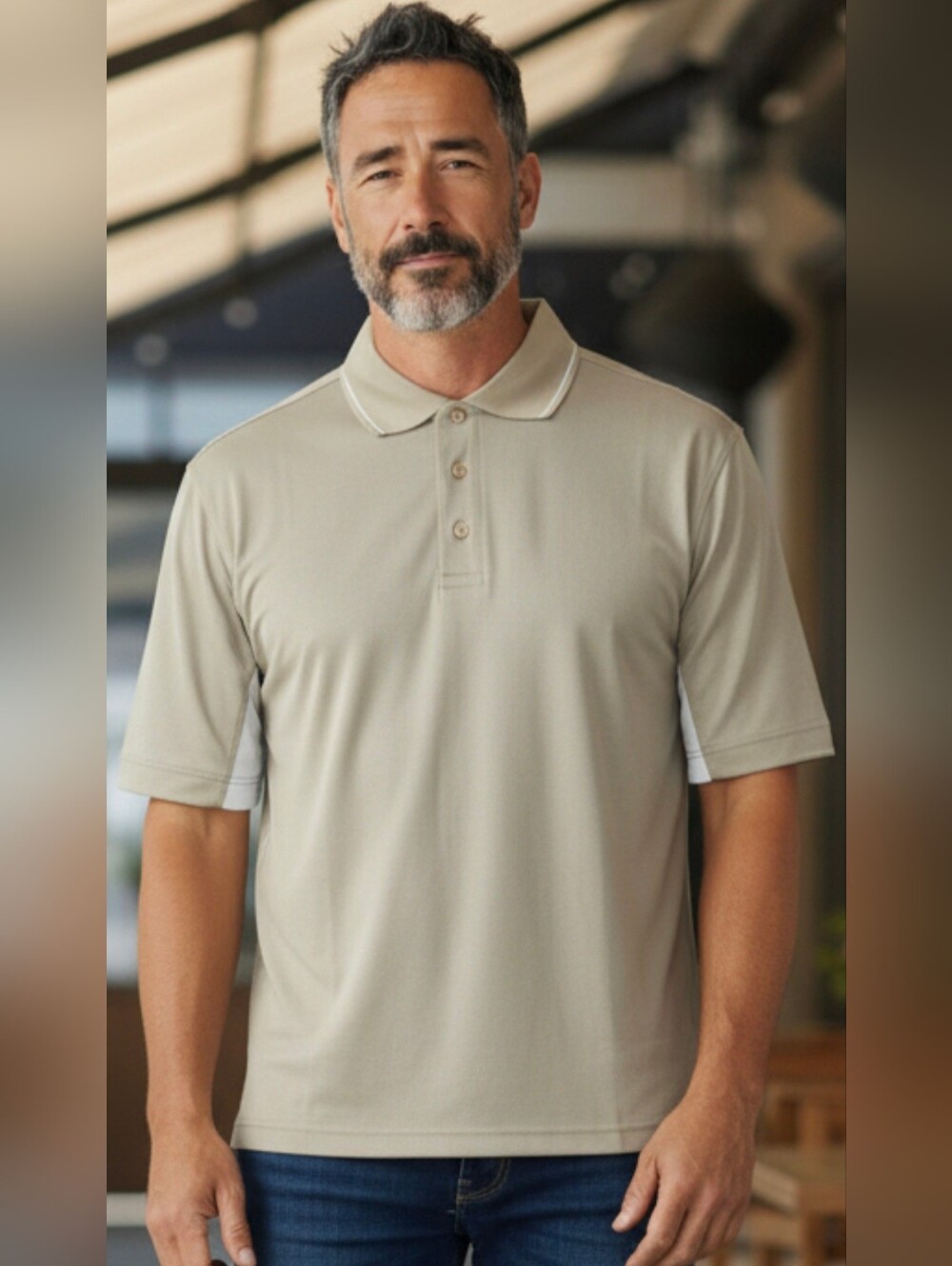 Tri- Montain Men's Performance Polo Short Size M beige NWOT Golf Business Casul